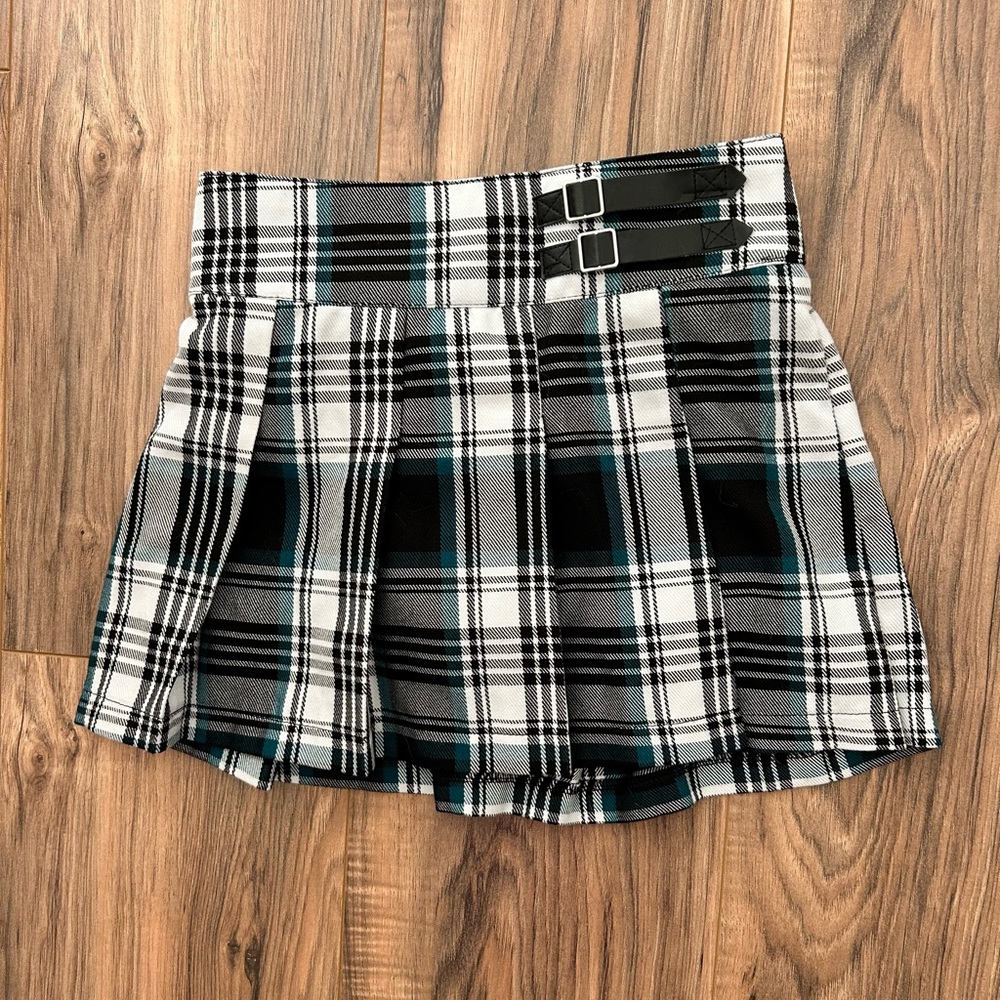 Justice Plaid Skirt with Buckle Accents